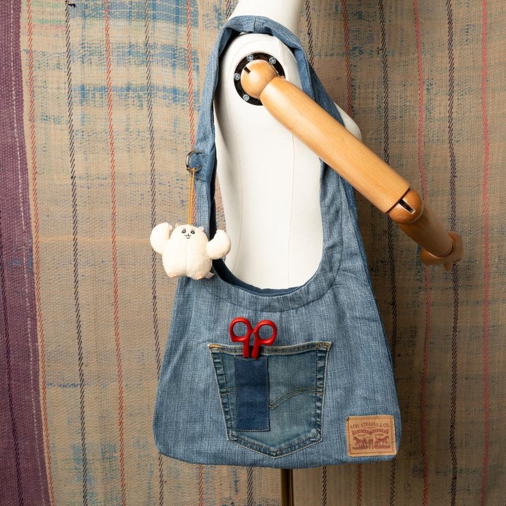 Upcycled Denim Shoulder Bag, Handmade One of a Kind Bag